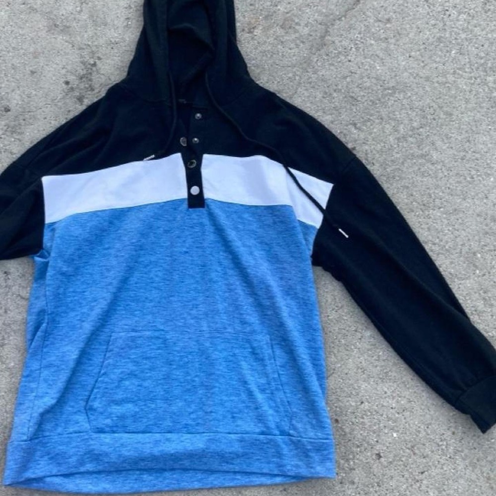 Blue, white, and black color block hoodie skater Medium